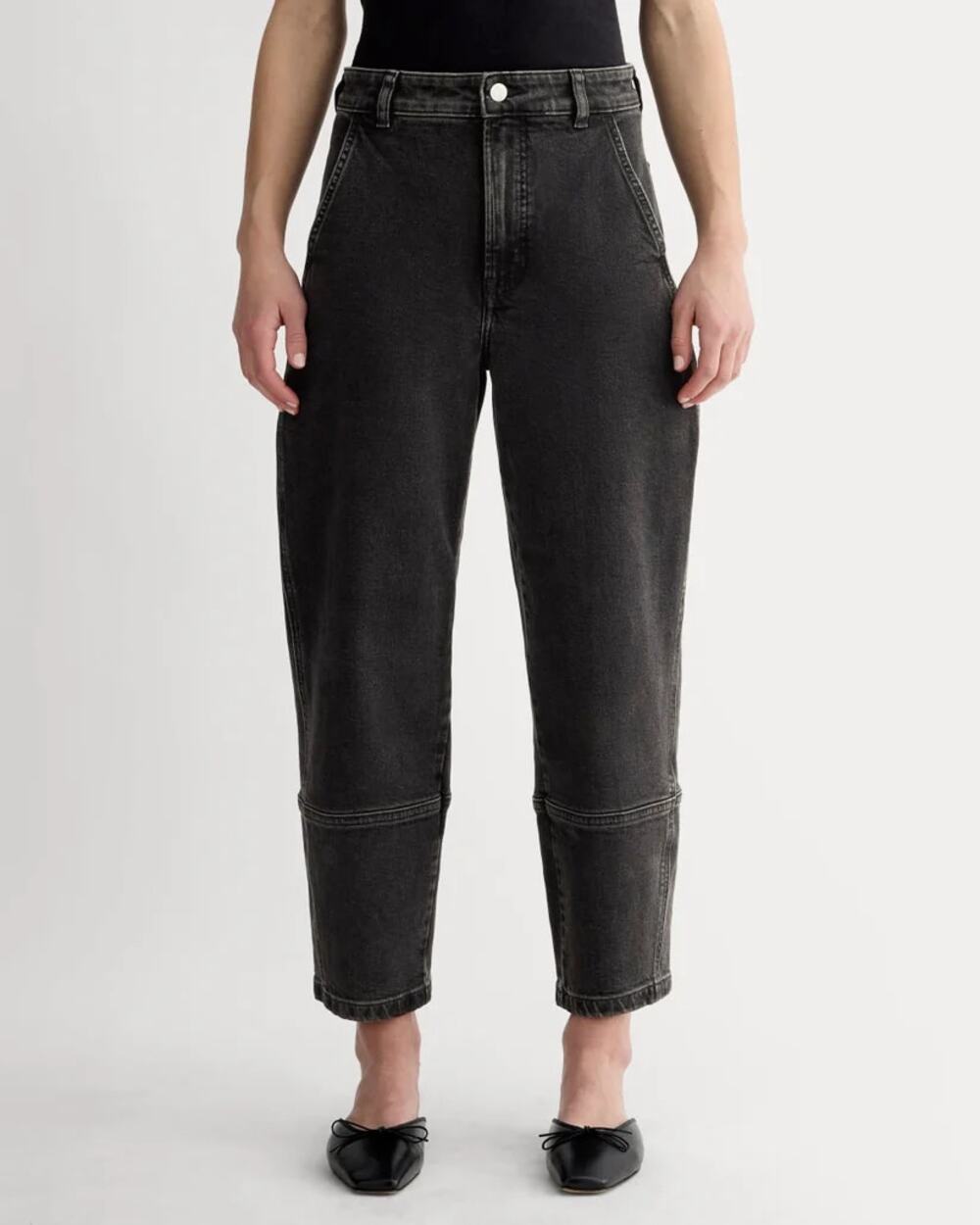 NWT Everlane The Utility Denim Cropped Barrel Jeans Washed Black Womens Size 28R